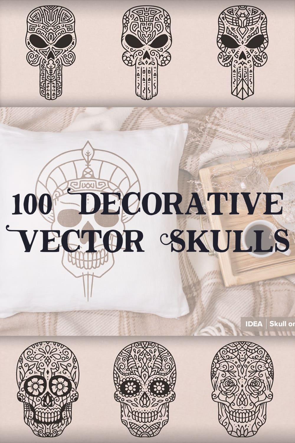 100 decorative skulls clipart set.