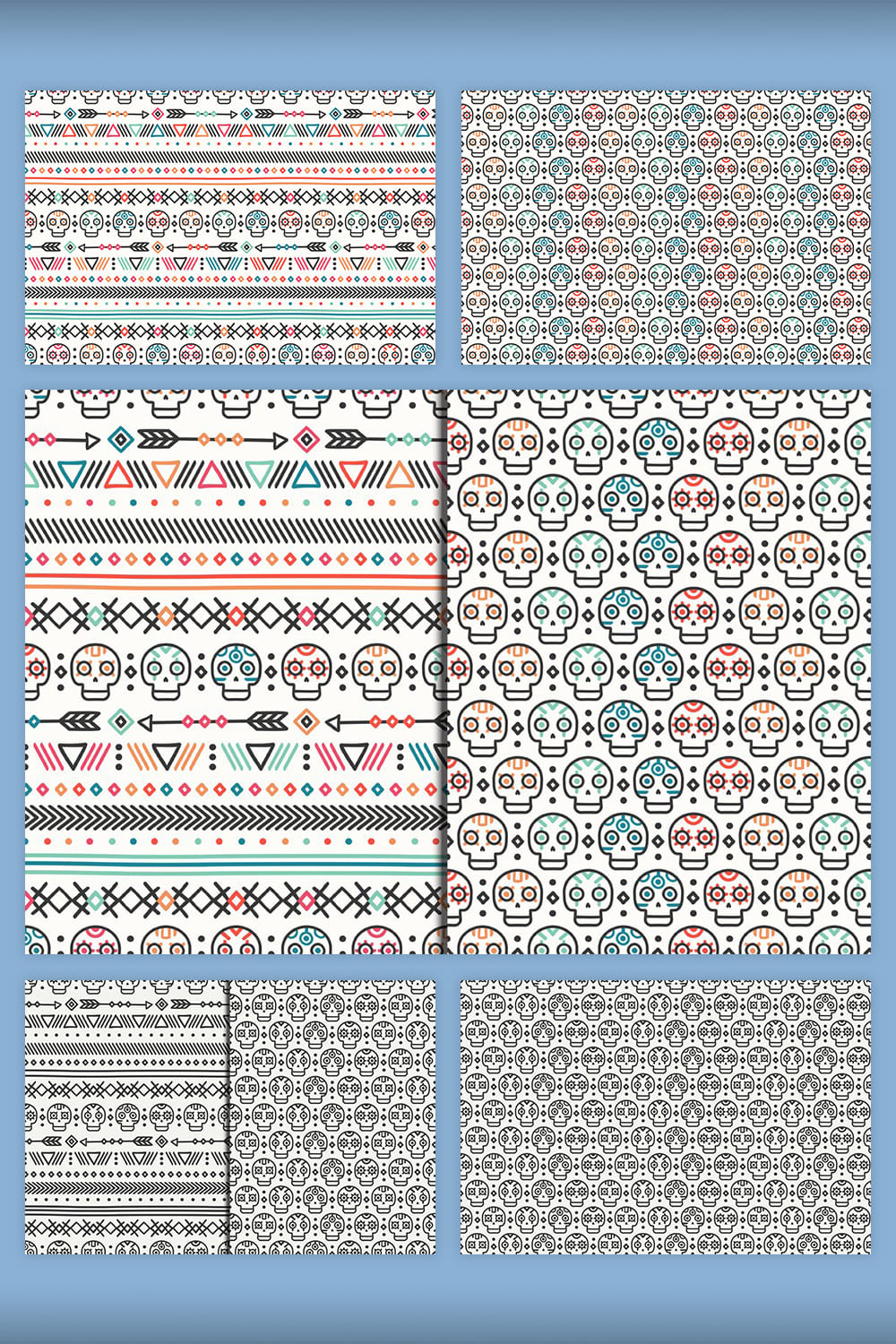 day of the dead pattern with skulls for paper design.