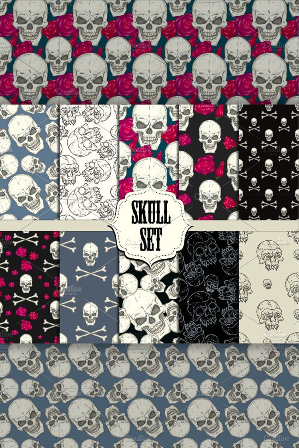 skull set seamless pattern design.