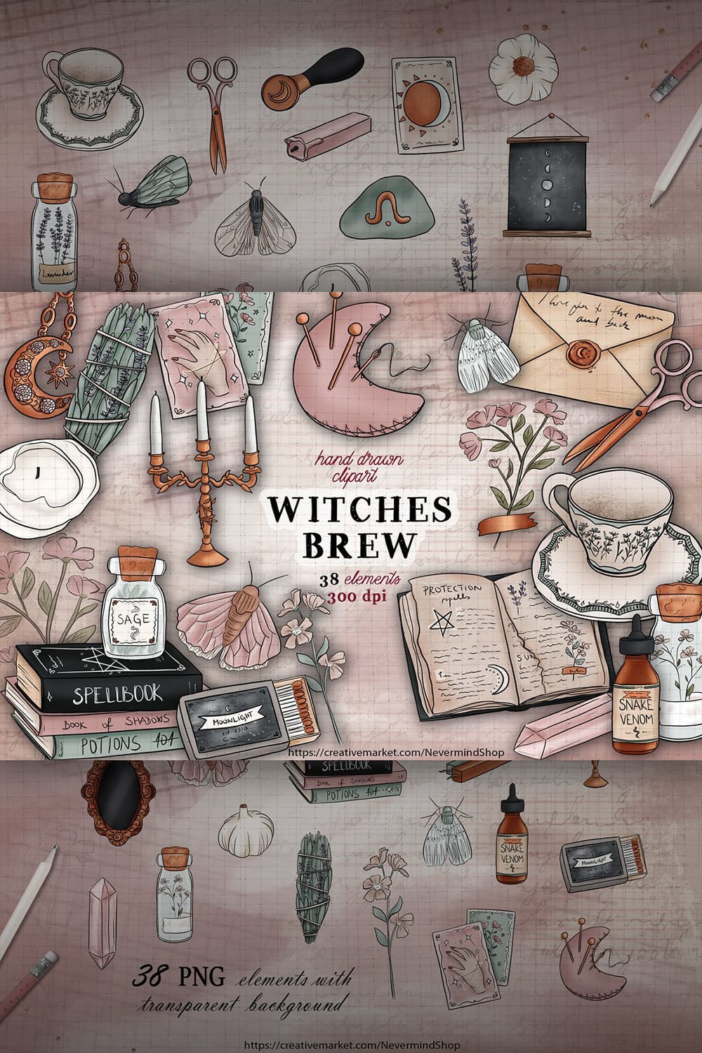 witches brew clipart set.