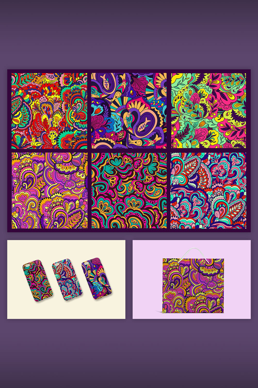 6 seamless psychedelic patterns fully editable.