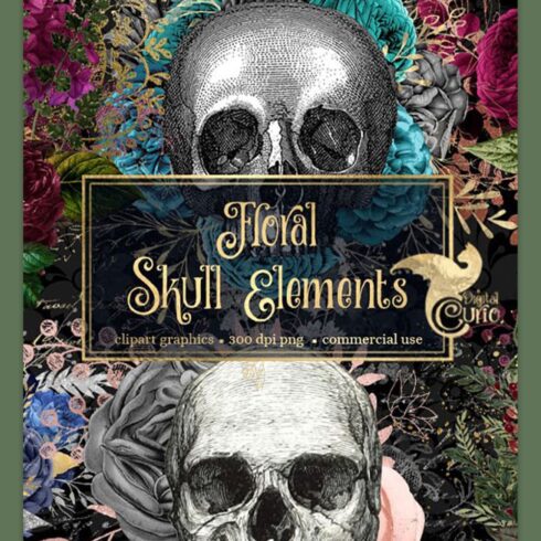 floral skull elements graphics.