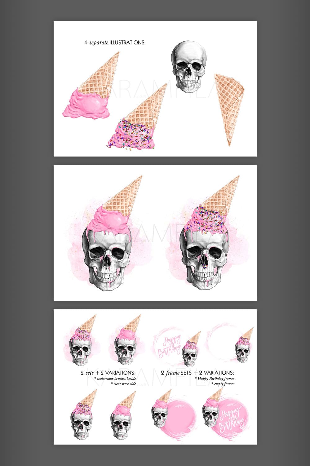 ice cream skulls clipart collection.