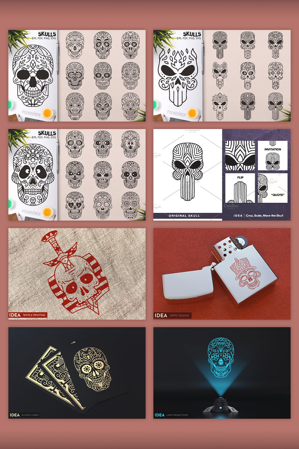 100 decorative skulls graphics pack.