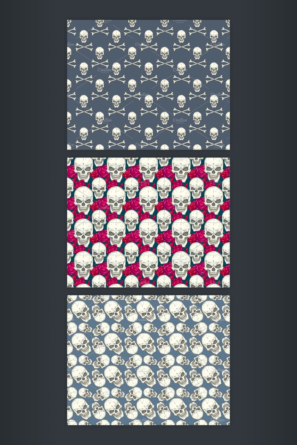 skull set vector seamless pattern.