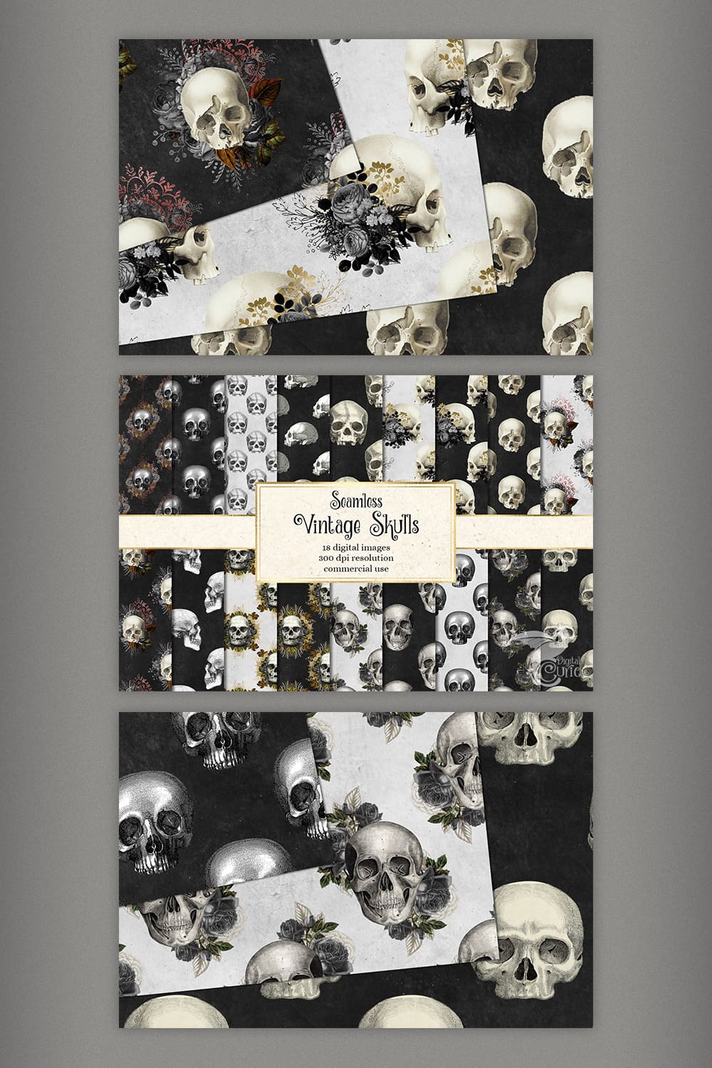 vintage skulls digital paper for print.