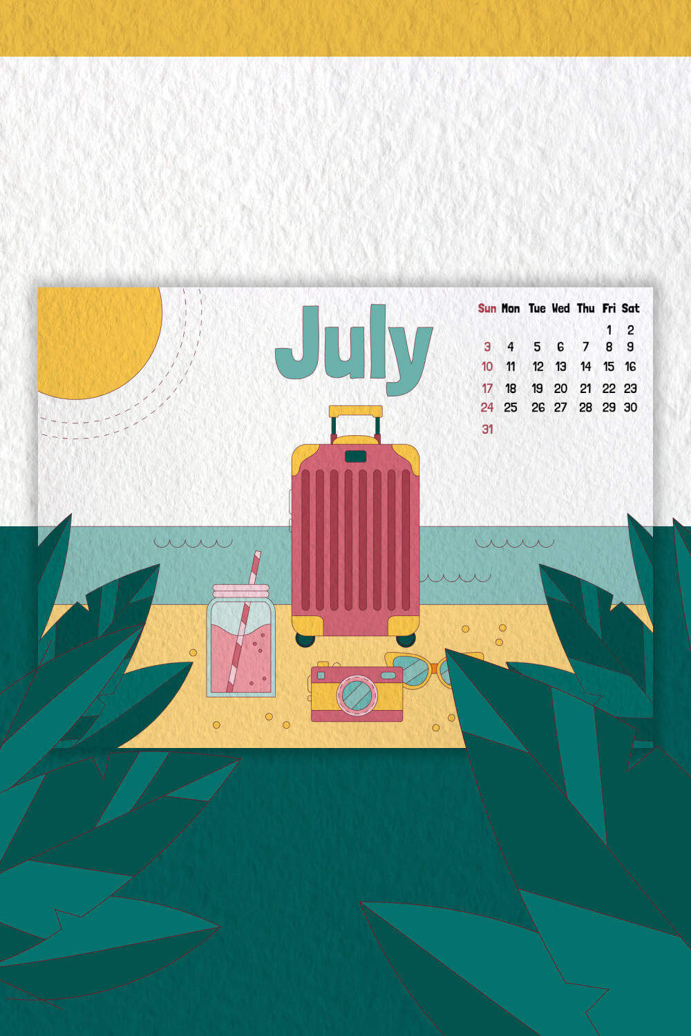 pinterest Free Editable July Calendar.