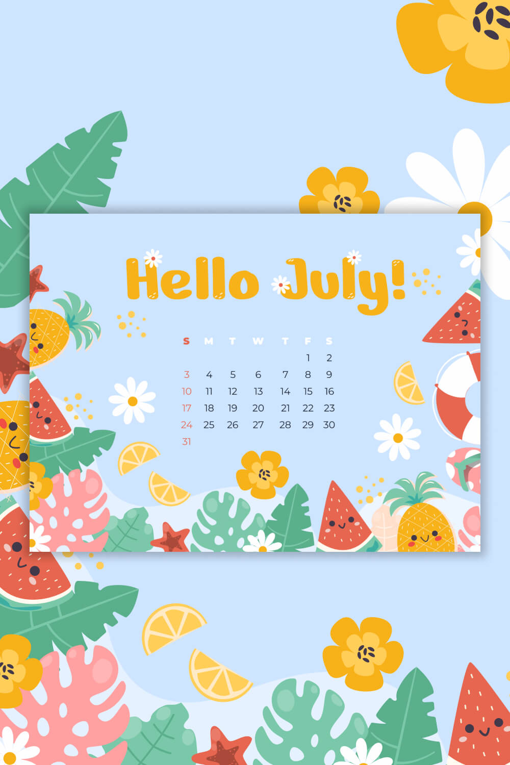 pinterest Free July Fruits Calendar.