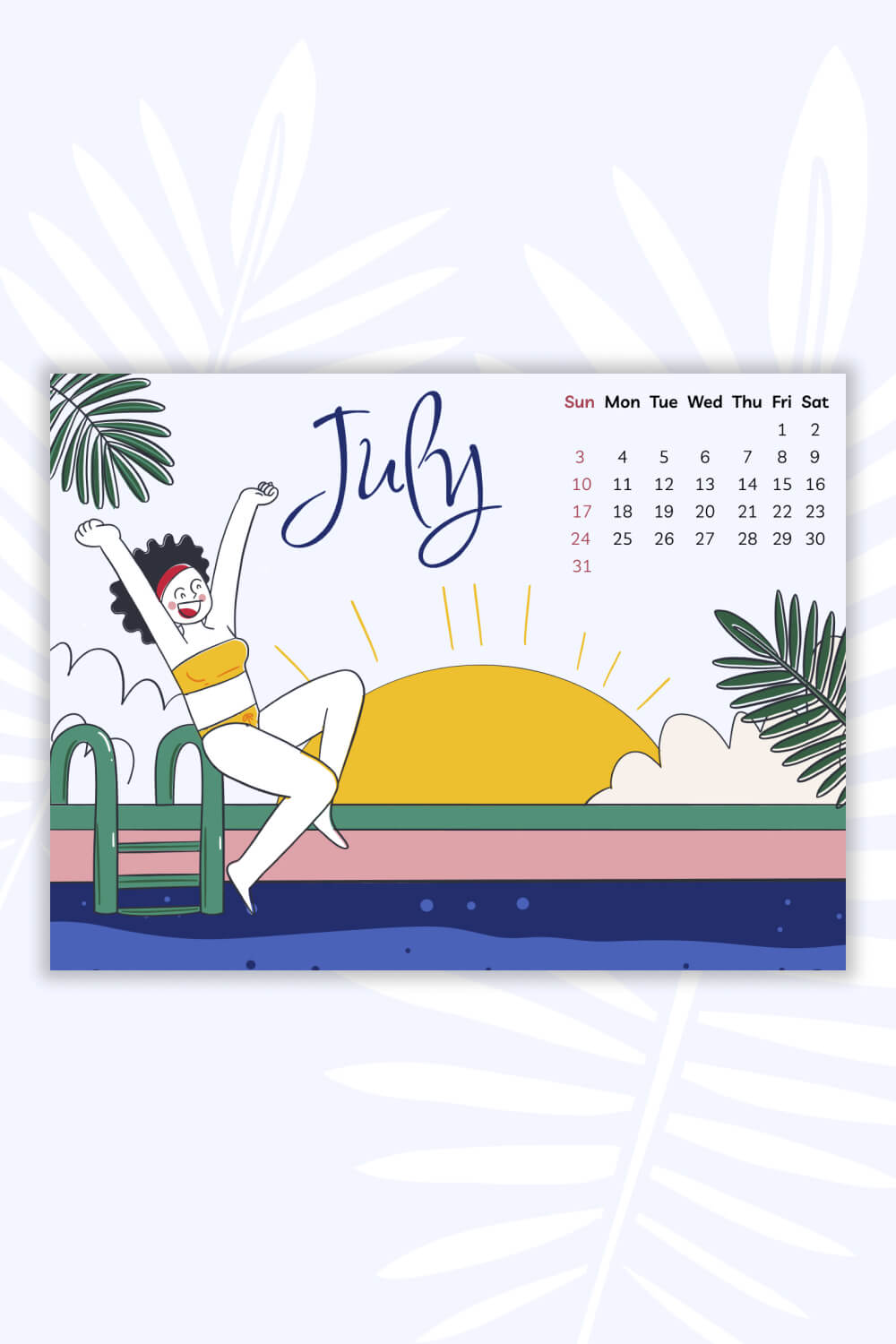 pinterest Free Printable July Calendar.