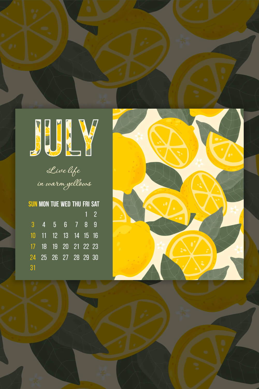 pinterest Free July Calendar with Lemons.