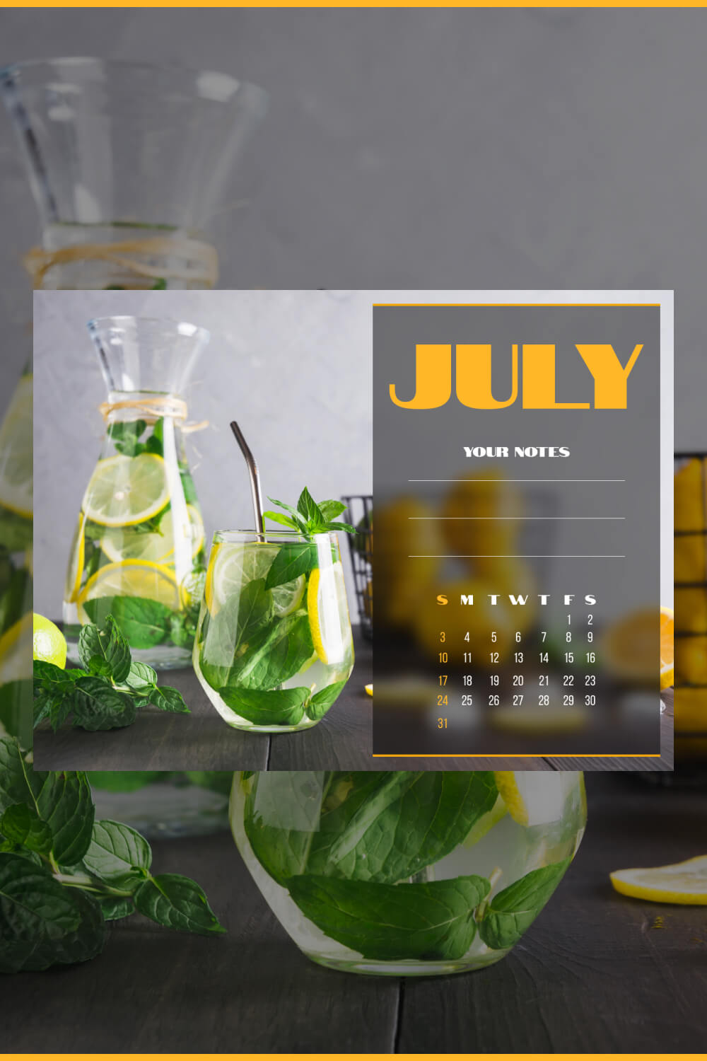 pinterest Fully Editable Free July Calendar.