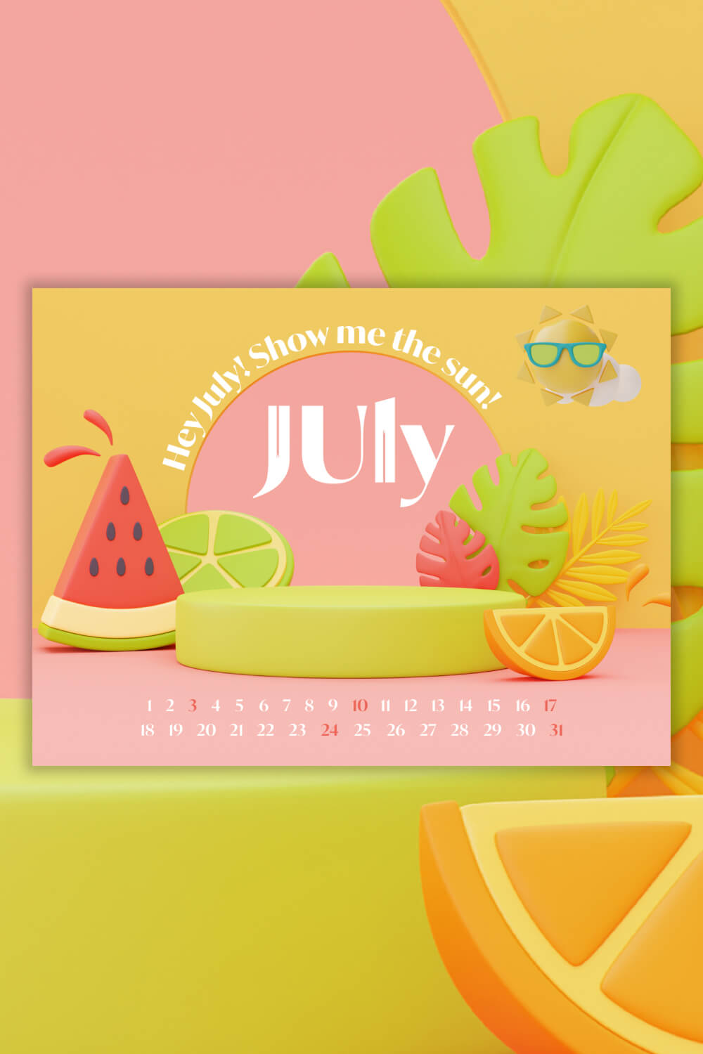 pinterest Free Watermelon July Calendar.