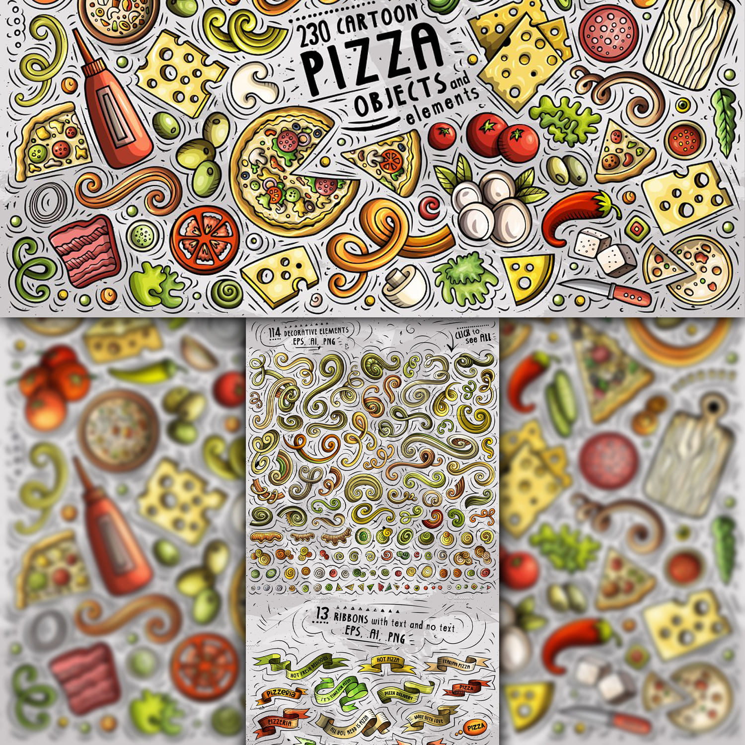 Pizza Cartoon Vector Objects Set 1500 1500 2.