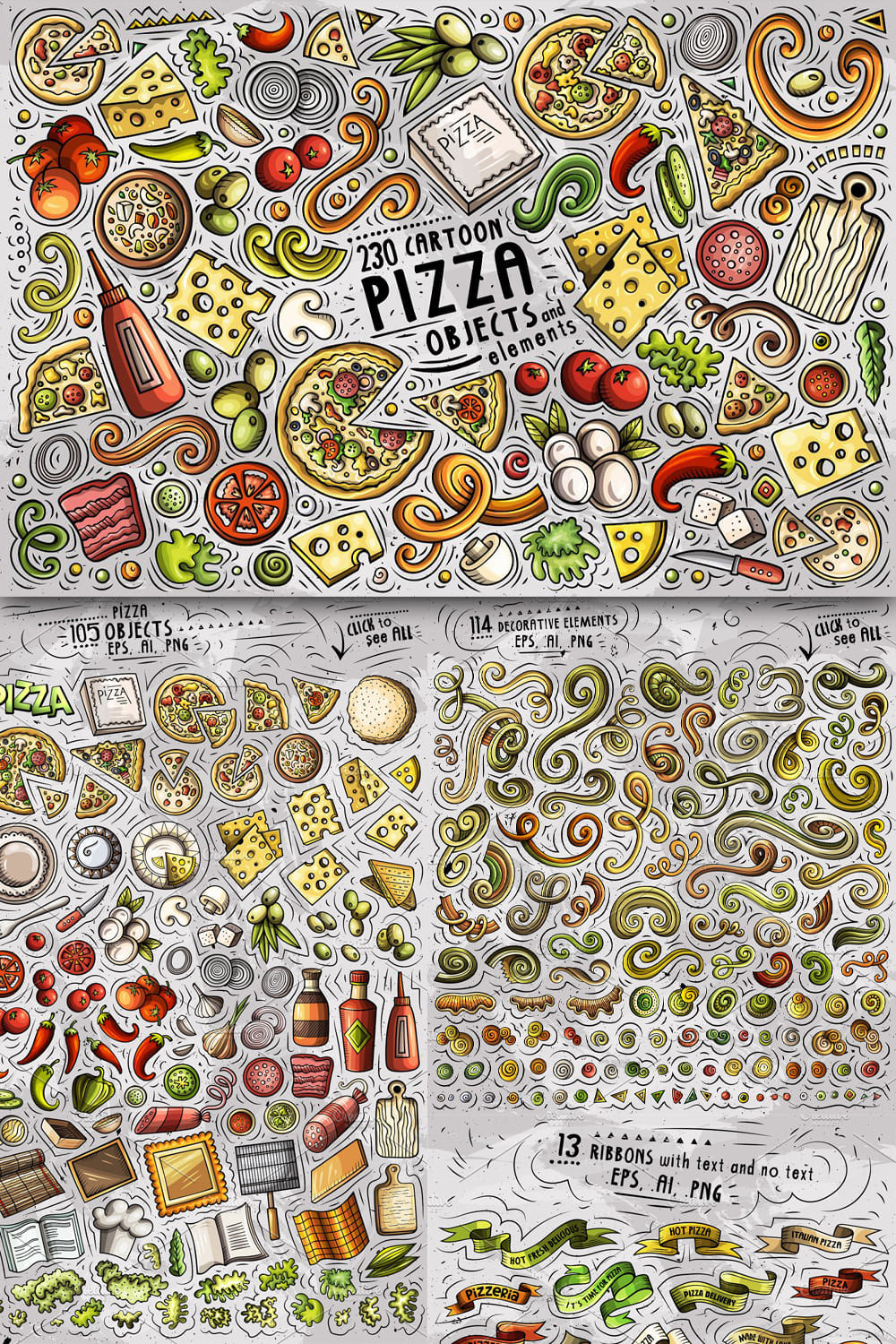 Pizza Cartoon Vector Objects Set Pinterest 1000 1500.