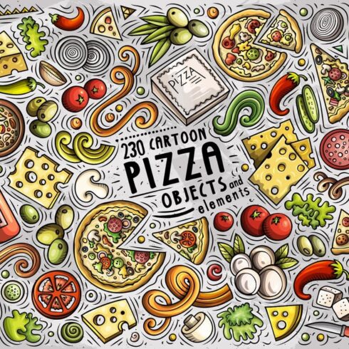 Pizza Cartoon Vector Objects Set | Master Bundles