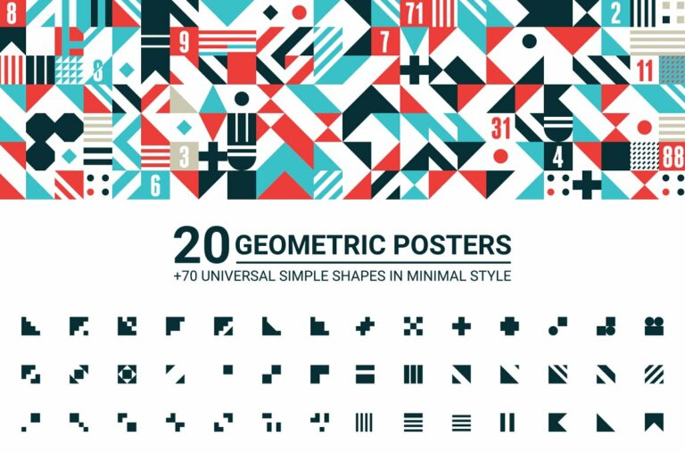 20 Geometric Posters & 70 Shapes – MasterBundles