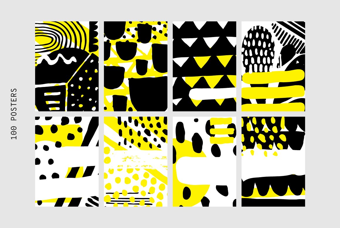 Black prints on a yellow background.