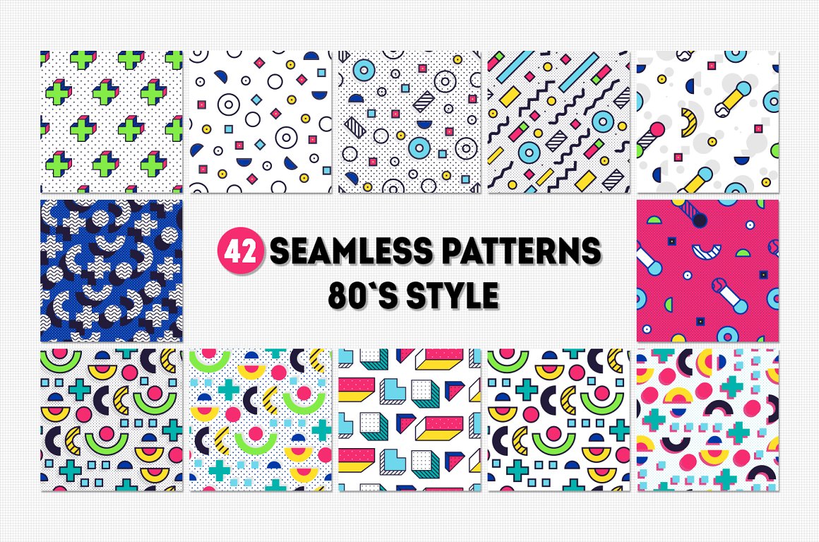 Preview seamless patterns memphis set.