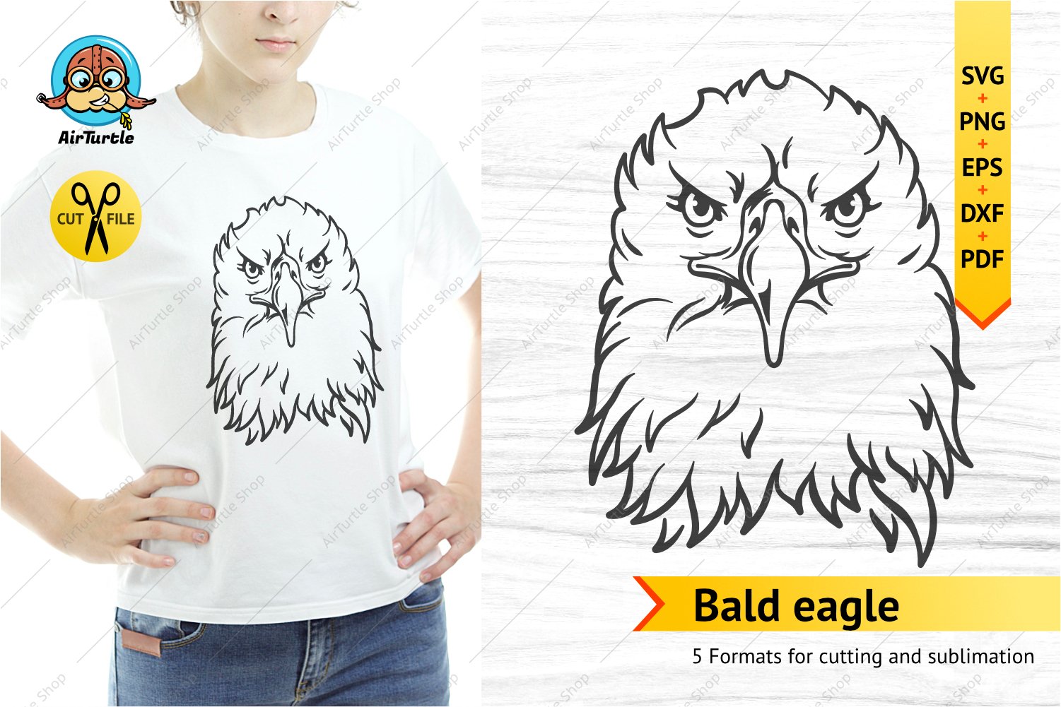 Preview bald eagle svg clipart with tshirt design.