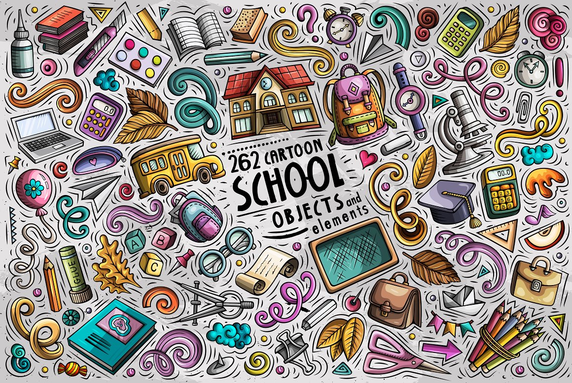 School objects set for uses.