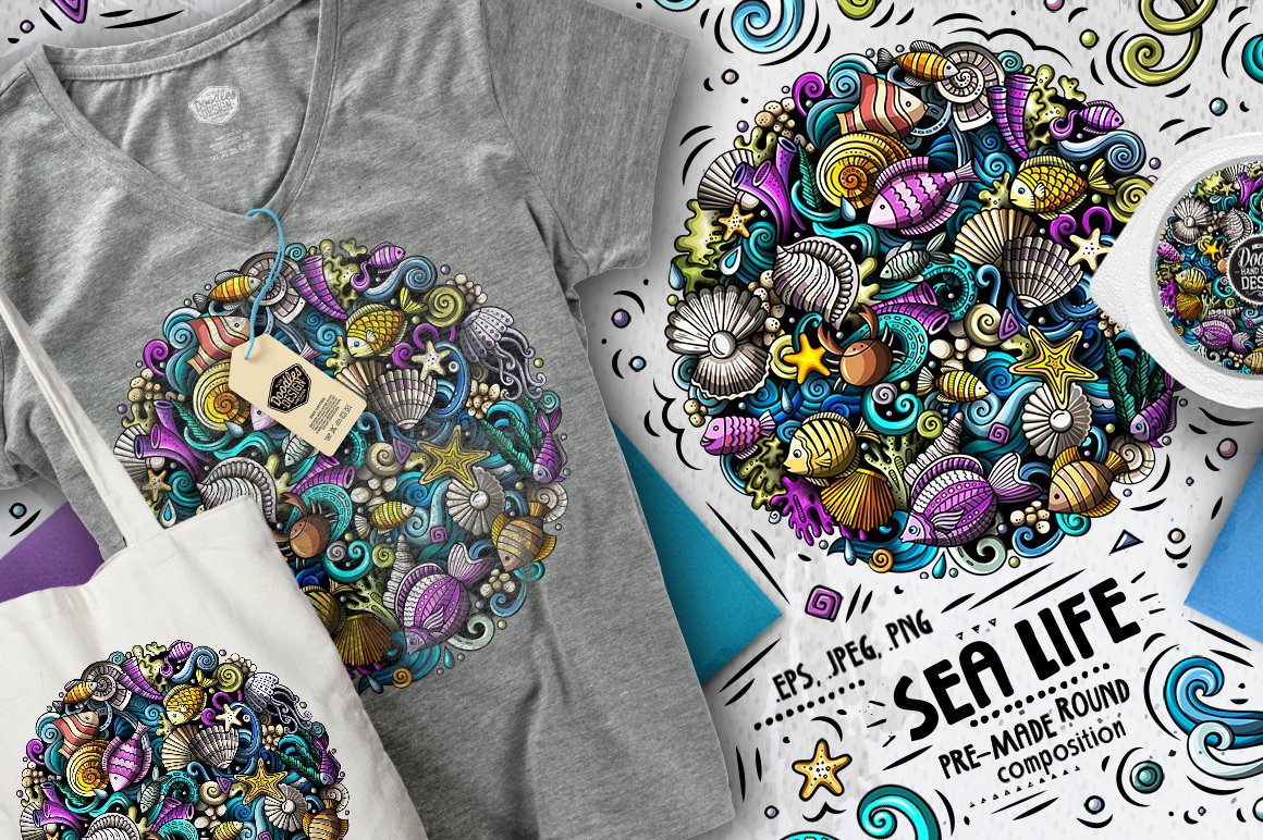 Print on t-shirts and clothes by sea creatures.