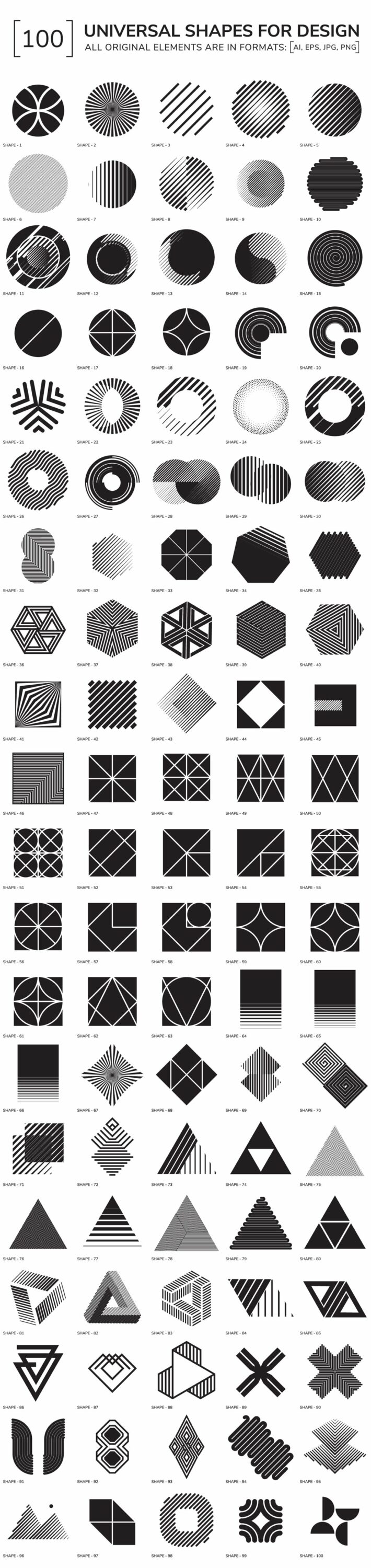 Beautiful black and white drawings of various shapes for any prints.