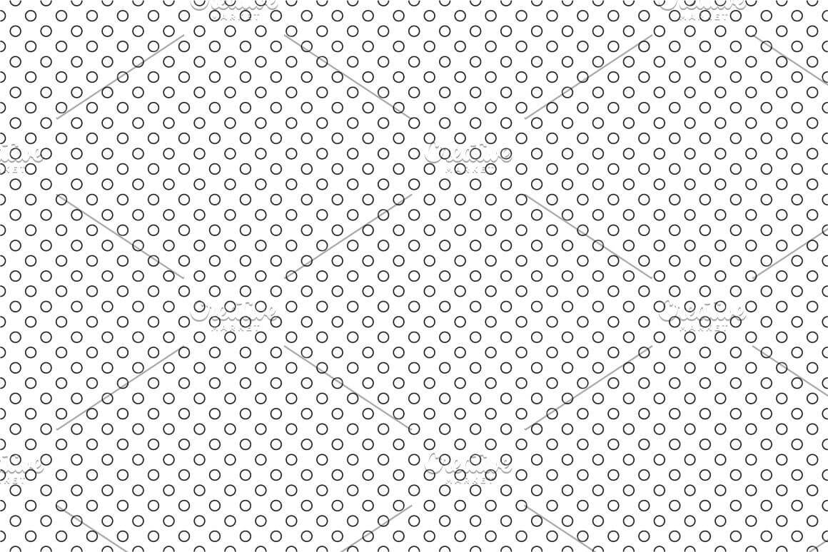 Pattern with drawn black small circles with white centers on a white background.