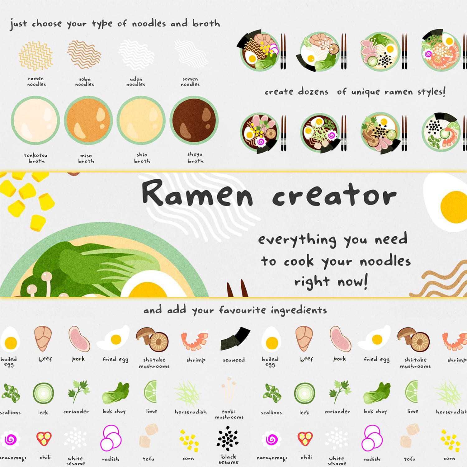ramen creator cook your own bowl illustrations.