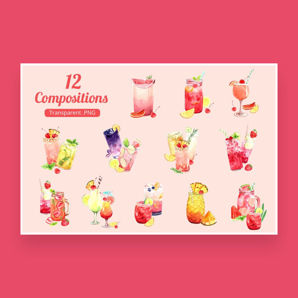 Refreshing Summer Drinks Watercolor – MasterBundles
