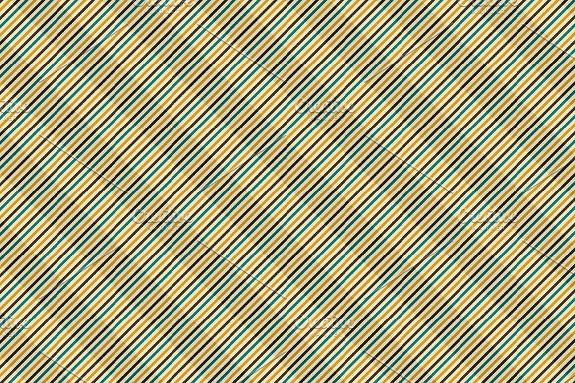 Pattern with diagonal lines of yellow, blue, purple on a beige background.