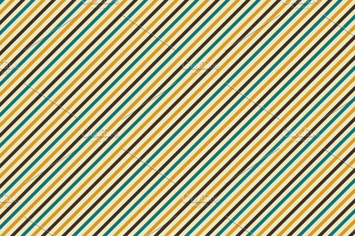 Pattern with diagonal wide lines of yellow, blue, purple on a beige background close-up.