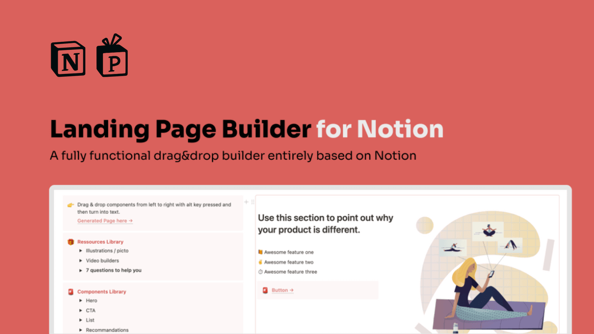 A fully functional drag and drop builder entirely based on Notion.