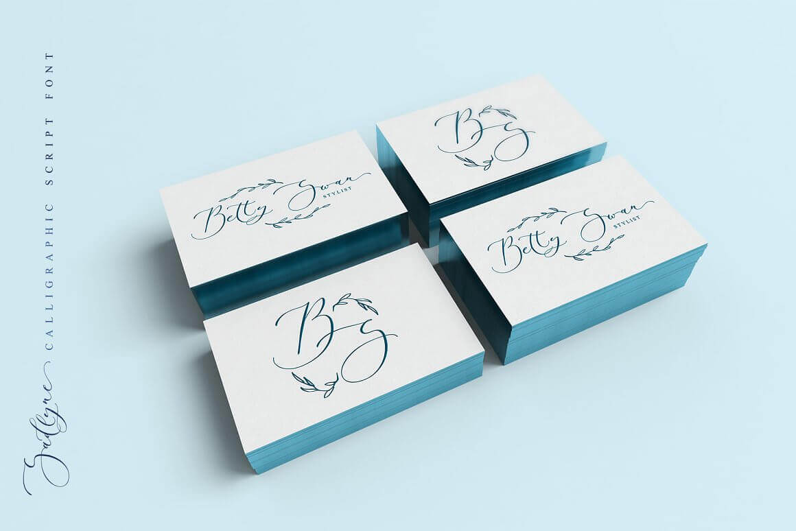 Four types of business cards with calligraphic font Sadlyne.