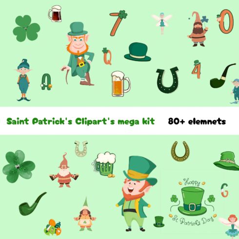 Saint Patricks Clipart Mega Kit Cover Image.