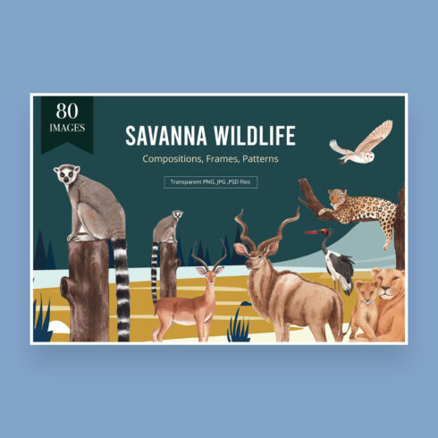 Savanna wildlife watercolor.