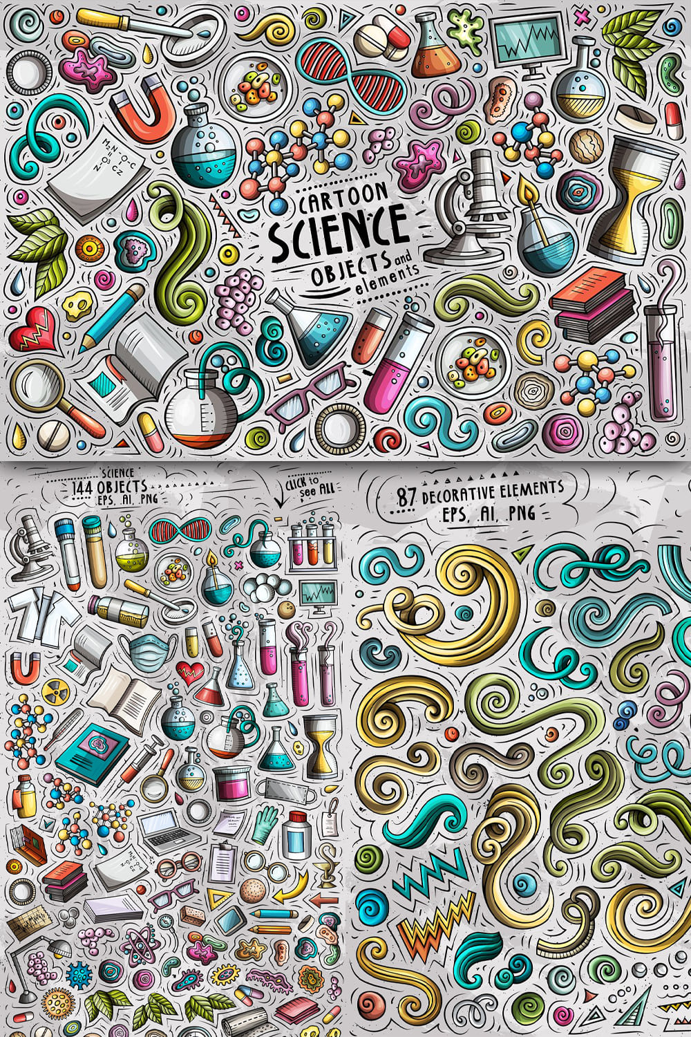 Science Cartoon Objects Set Pinterest 1000 1500.