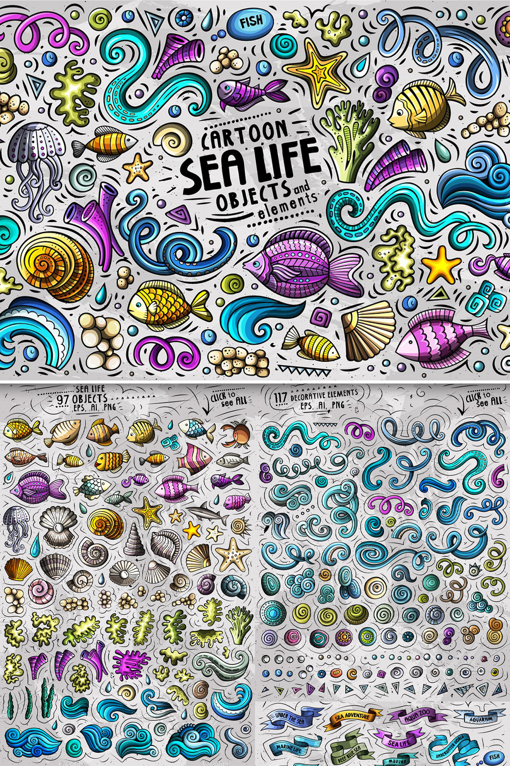 Sea life objects set pinterest.