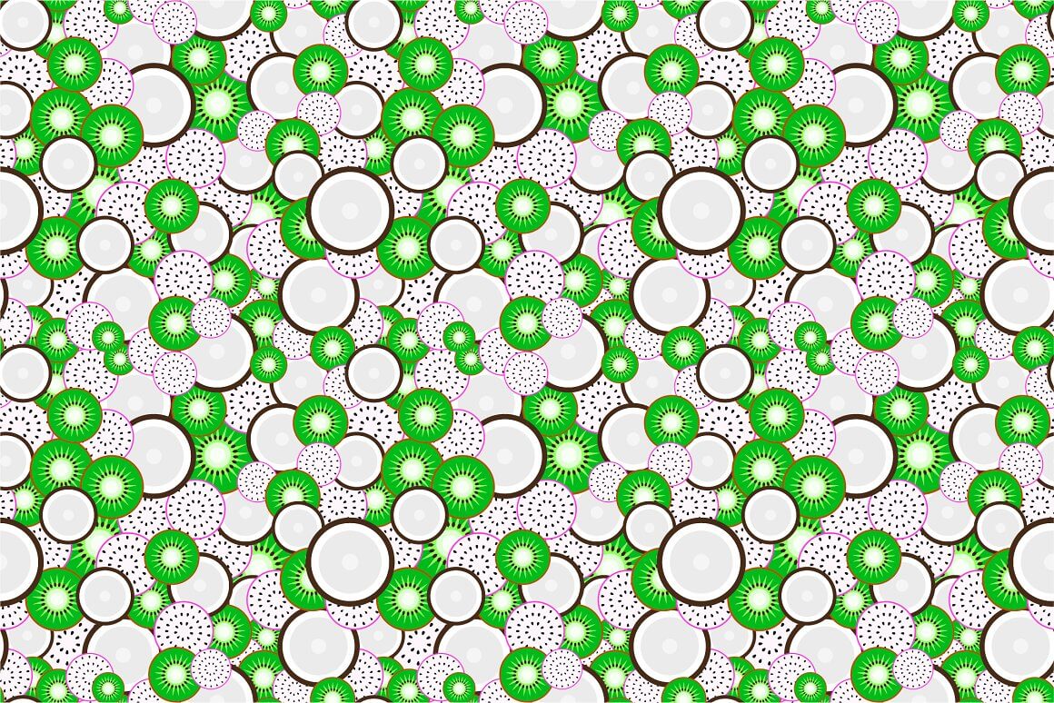 Seamless coconut and kiwi patterns.