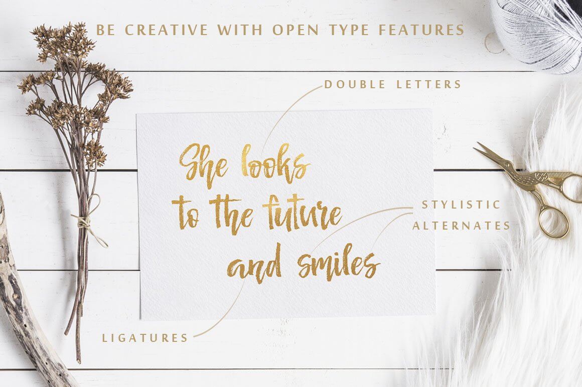 Example of using type features: double letters, stylistic alternates, ligatures.