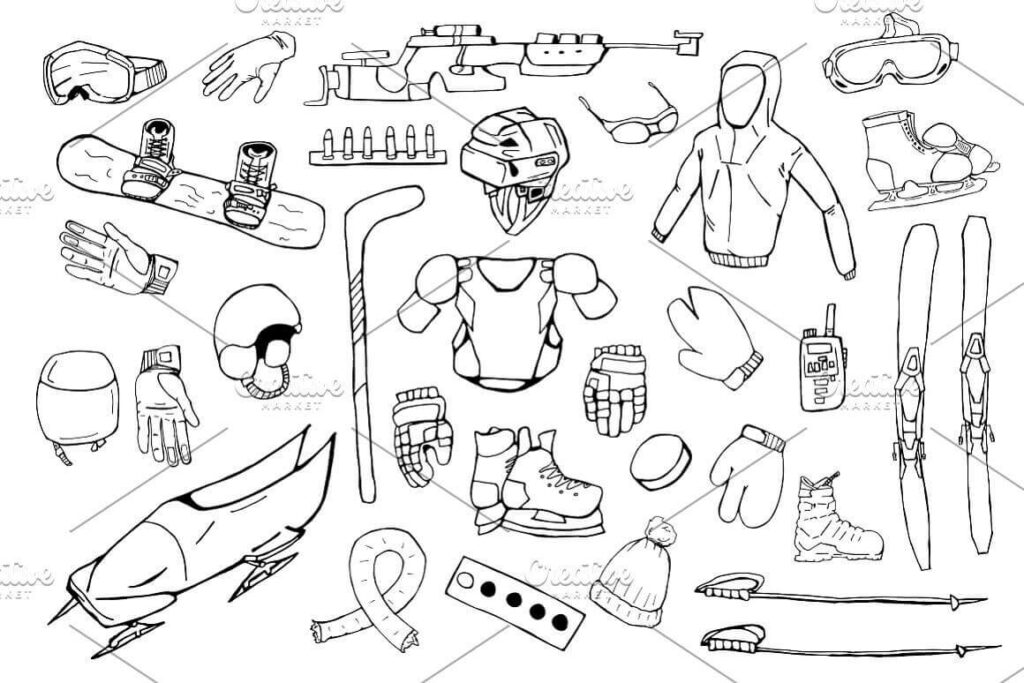 Hand Drawn Winter Sports Equipment MasterBundles