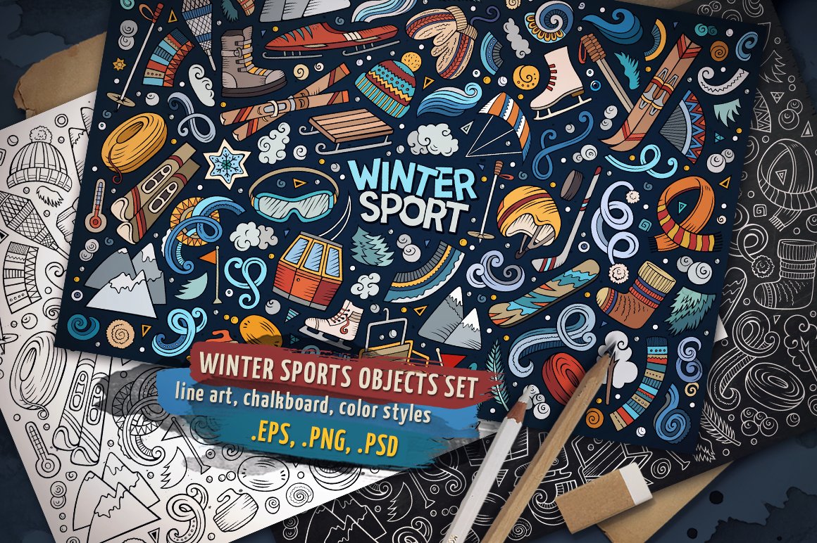 Great winter-themed objects, including a calendar, berries, scarves.