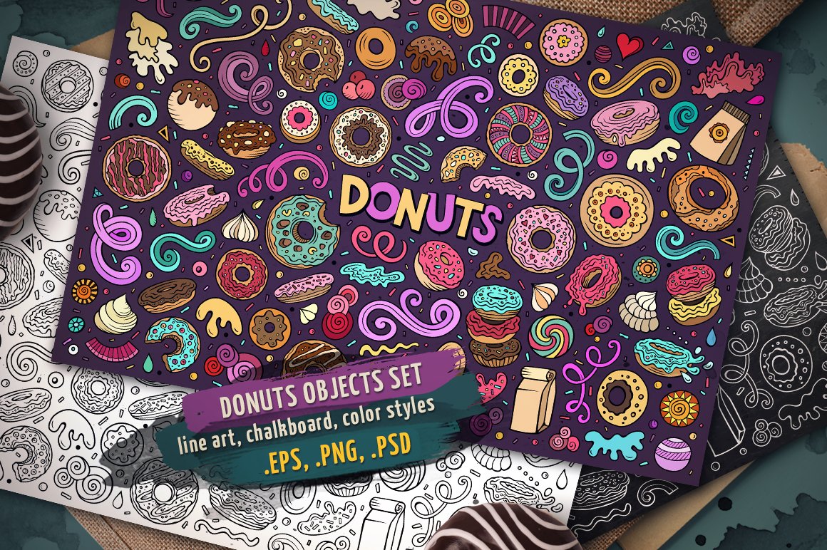 Donuts of different types and formats.