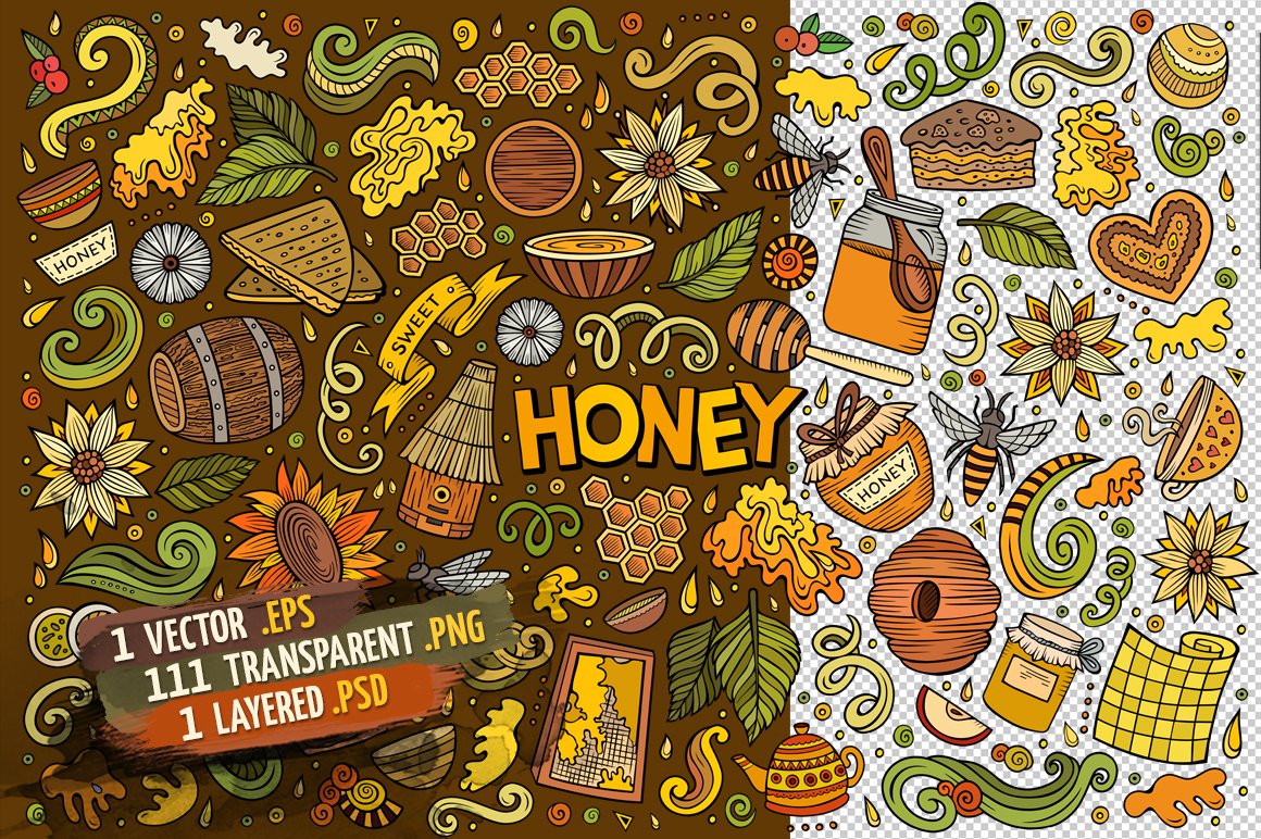 Sweets, honey, etc. in the image.