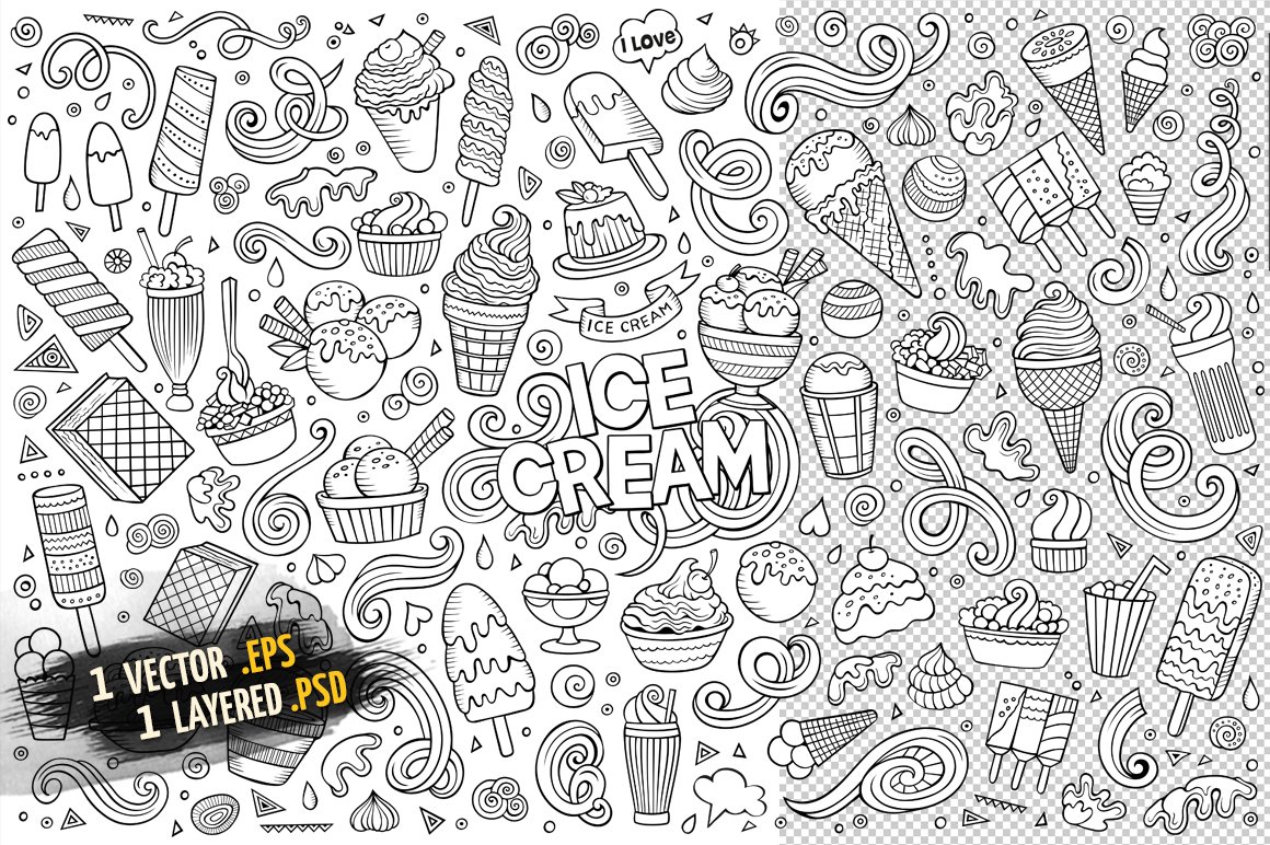 Different ice cream in shape, taste and color.