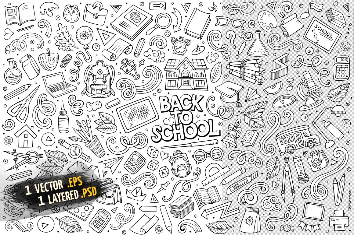Interesting images of school, laptop, pencils, scissors and other things.