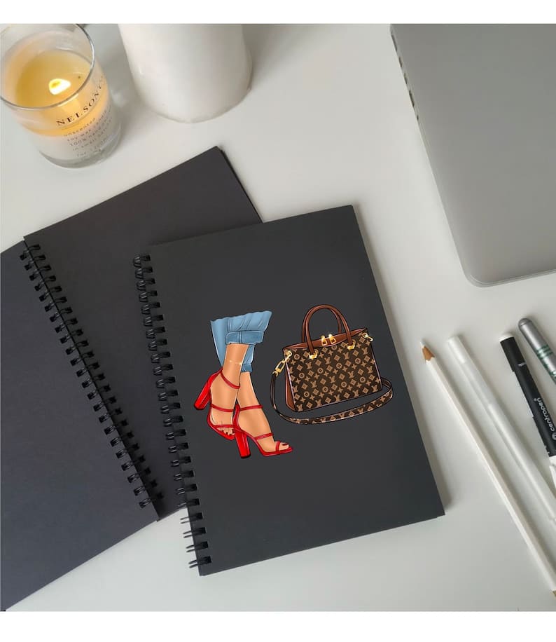 shoes and bag clipart notebook design mockup.