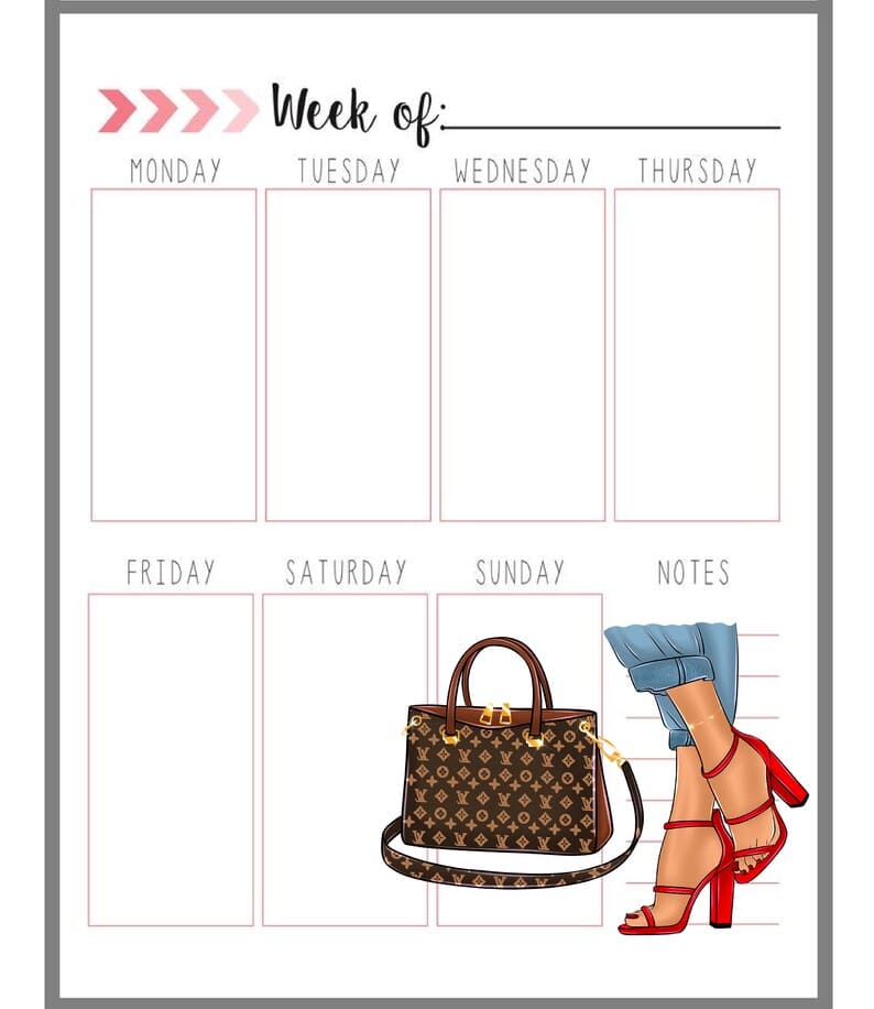 shoes and bag clipart week planner mockup.