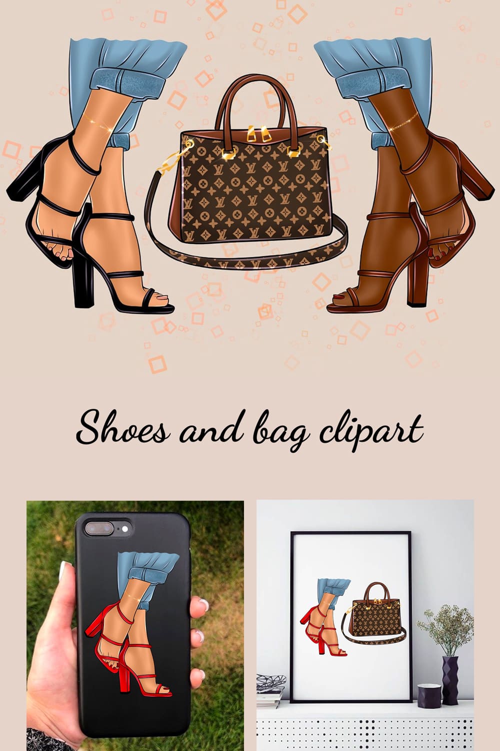 Shoes and Bag Clipart pinterest image.