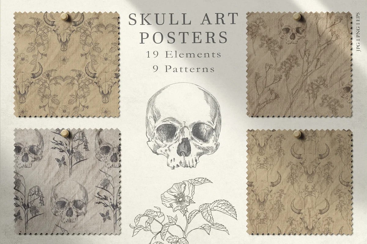 skull art posters graphics set.