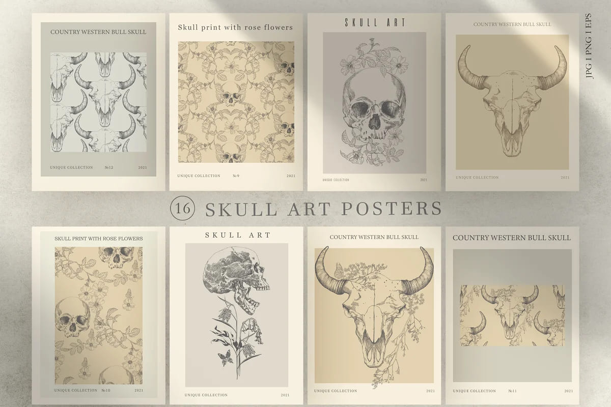 skull art posters for print.